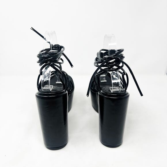 [Dolls Kill] SIMMI London Black Faux Leather Nolia Lace Up Platform Wedges Sz 6 - Picture 7 of 10